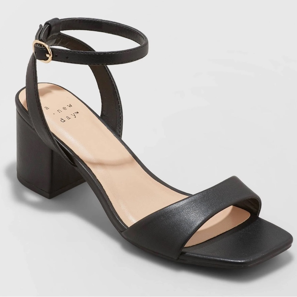 a new day Black Block Heel Ankle Strap Sandals